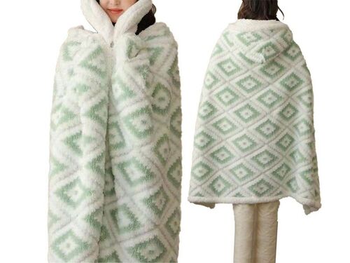 Couverture D'hiver Jacquard Avec Capuche Et Gants 100x150cm Vert