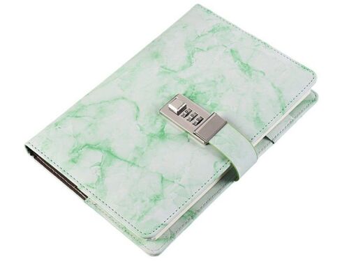 Carnet De Notes A5 Rechargeable En Cuir Synthétique Marbré Avec Cadenas, Couleur Verte