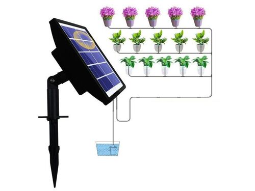 Kit d'arrosage goutte-à-goutte solaire pour 15 pots - Arrosage automatique pour la maison et le jardin