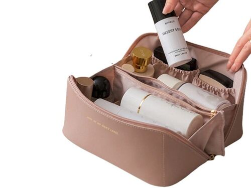 Trousse De Toilette Et De Maquillage De Voyage En Cuir Pu Rose