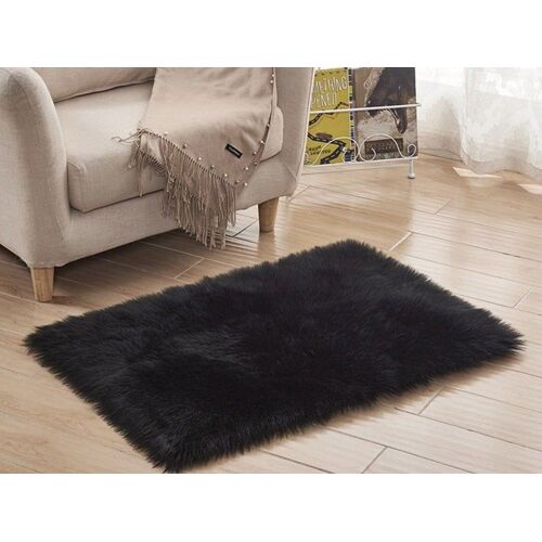 Tapis De Sol Antidérapant En Peluche 60 X 90 Cm Pour Chambre Et Salon - Noir
