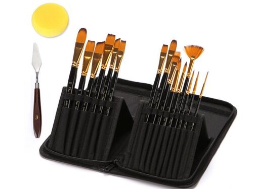 Ensemble de pinceaux pour aquarelle, acrylique et peinture à l'huile avec sac de rangement et accessoires