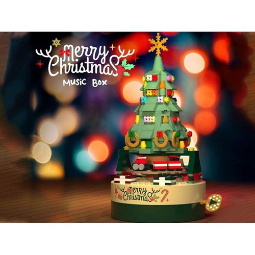 Kit de construction de boîte à musique en forme d'arbre de Noël avec base rotative et mécanisme d'horlogerie