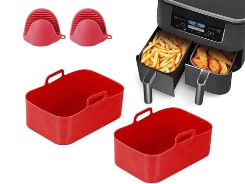 Ensemble De 4 Casseroles Réutilisables En Silicone Pour Friteuse À Air Avec Gants, Certifié Fda, Rouge