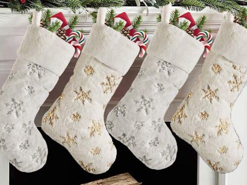 Lot de 4 bas de Noël à paillettes ¿ Décorations à suspendre pour cadeaux et décorations
