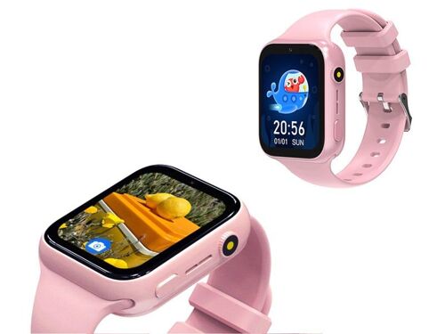 Montre connectée 4G pour enfants avec caméra et suivi d'activité - Rose