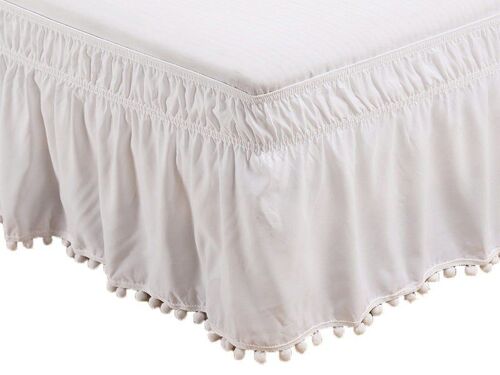 Jupe De Lit À Franges Et Pompons Pour Lit King Size - Blanc