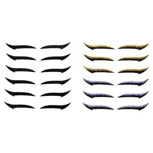 Lot De 12 Paires D'autocollants Pour Eye-Liner - Outils De Maquillage À Application Rapide En Noir, Jaune Et Violet