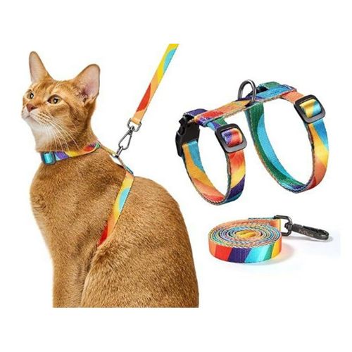 Ensemble Harnais Et Laisse Réglables Pour Chat, Anti-Fuite, Forme H, Arc-En-Ciel