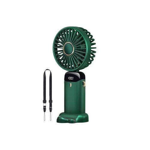 Mini ventilateur portable USB pliable avec affichage numérique, cordon et base - Vert