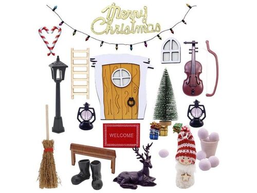 Maison de poupée miniature de Noël à faire soi-même avec porte jaune pour décoration de table