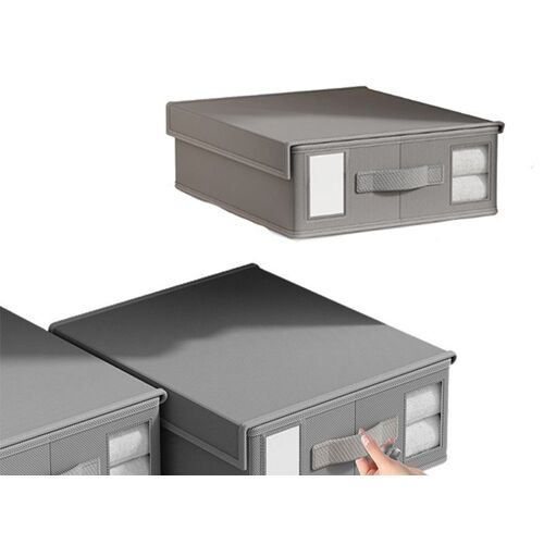 Organiseur de draps pliable avec poignée de fenêtre - Bac de rangement gris pour les essentiels de la literie