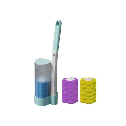 Ensemble De Brosses Wc Jetables Avec 18 Têtes De Rechange Parfumées Et Un Support De Rangement - Morandi Blue