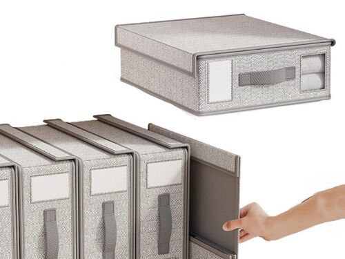 Organiseur de draps pliable avec poignée de fenêtre - Bac de rangement gris clair pour les essentiels de la literie