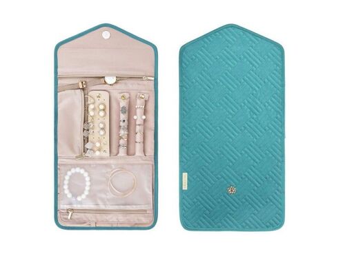 Sac de rangement pliable pour bijoux de voyage - Organiseur de bijoux bleu avec compartiments