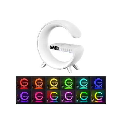 Lampe réveil en forme de G avec chargeur sans fil et haut-parleur Bluetooth - Blanc