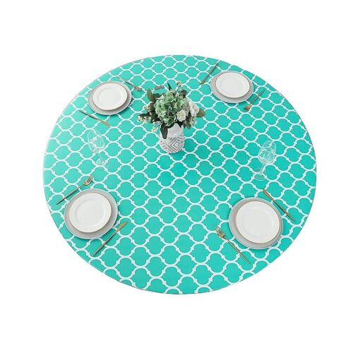 Nappe Ronde En Pvc Imperméable De 122 Cm, Motif Treillis, Cyan