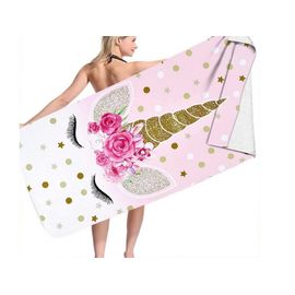 Serviette De Plage À Imprimé Licorne 100 X 180 Cm, Serviette De Douche Douce En Microfibre