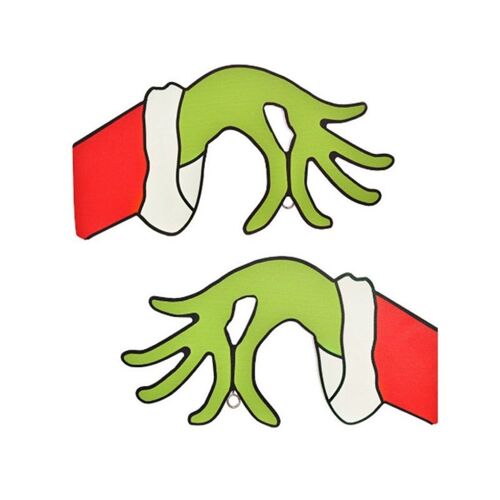 Lot de 2 décorations de porte en forme de main de Grinch pour décoration murale de Noël