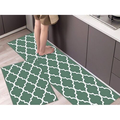 Lot De 2 Paillassons De Cuisine Antidérapants 40 X 60 Cm Et 40 X 120 Cm En Polyester Vert