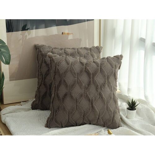 Lot De 4 Housses De Coussin Grises En Peluche Avec Motif Géométrique 3d Pour La Décoration Intérieure