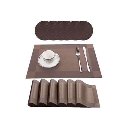 Ensemble De 6 Sets De Table Et Sous-Verres Antidérapants Et Lavables, Couleur Café