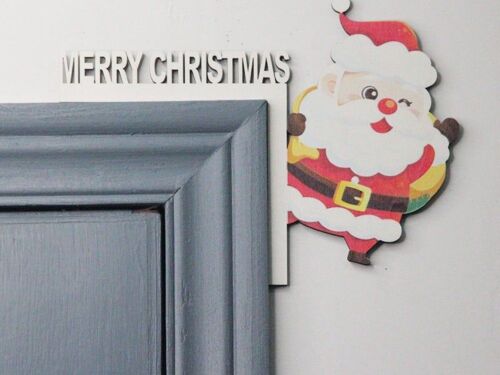 Décoration d'angle de porte en bois Père Noël pour Noël, 22,5 x 16,8 cm, décoration de maison de vacances