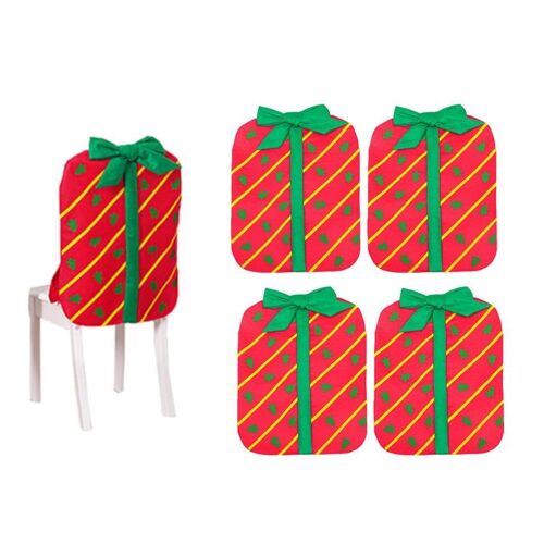 Lot de 4 housses de dossier de chaise de Noël rouges avec noeud pour chaises de salle à manger