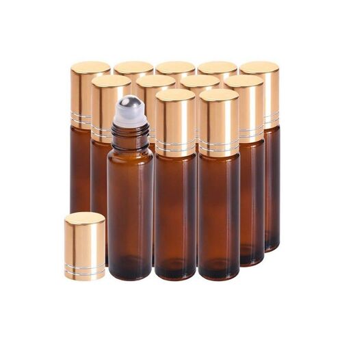 Lot De 12 Flacons Roller Rechargeables Pour Huiles Essentielles De 10 Ml En Verre Marron