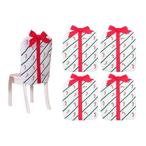 Lot De 4 Housses De Dossier De Chaise De Noël Blanches Avec N?ud Pour Chaises De Salle À Manger