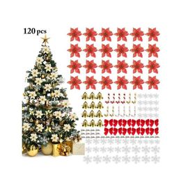 Lot de 120 fleurs artificielles rouges pour décoration de sapin de Noël