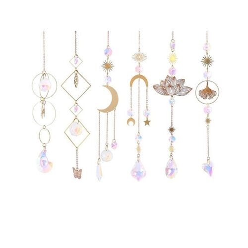 Kit de suspension prisme attrape-soleil doré 6 pièces avec chaîne