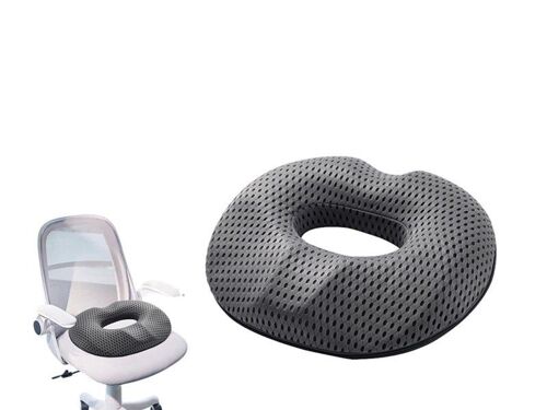 Coussin de siège en mousse à mémoire de forme pour homme, gris, en forme de donut ¿ Soulagement de la douleur et confort pour le bureau, la maison, les voyages et les jeux.