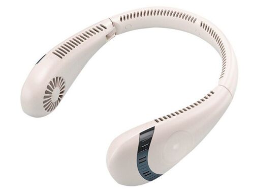 Ventilateur de cou portable sans pales à 3 vitesses, rechargeable par USB, rose clair