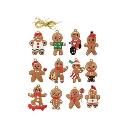 12 décorations de Noël en forme de bonhomme en pain d'épices - Style 2, pendentifs à suspendre en PVC pour décoration de Noël