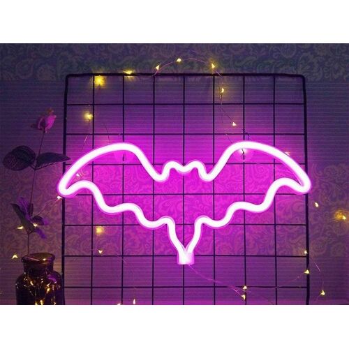 Enseigne lumineuse en forme de chauve-souris - Applique murale LED rose pour la décoration intérieure et les événements