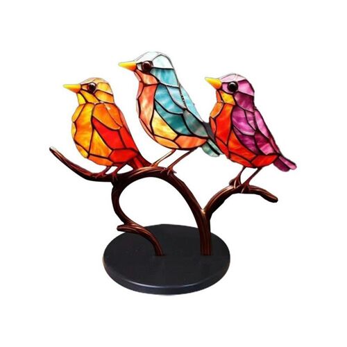 Ornement d'oiseau en métal double face sur branche - Style 4, décoration de bureau colorée pour la maison et le jardin
