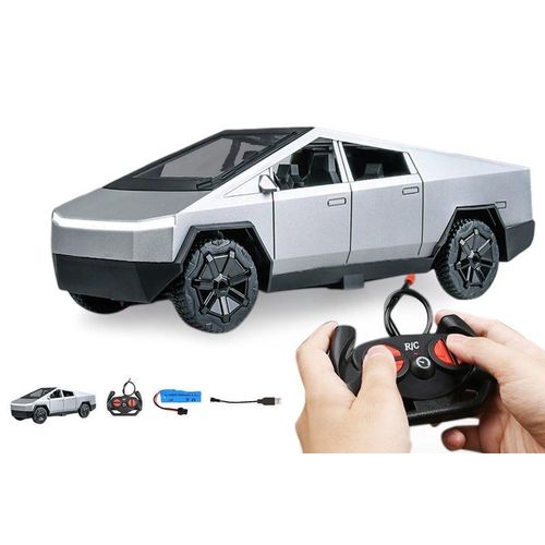 Tesla Cyber Truck Télécommandé ¿ Métal Moulé Sous Pression, Échelle 1:12, Argent, Batterie Et Chargeur Usb Inclus