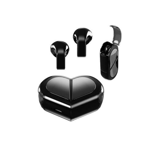 Écouteurs sans fil TWS 5.3 avec étui de chargement en forme de coeur, noir