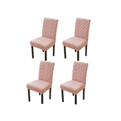 Lot De 4 Housses De Chaise Universelles En Jacquard Rose Pour Salle À Manger Et Cuisine