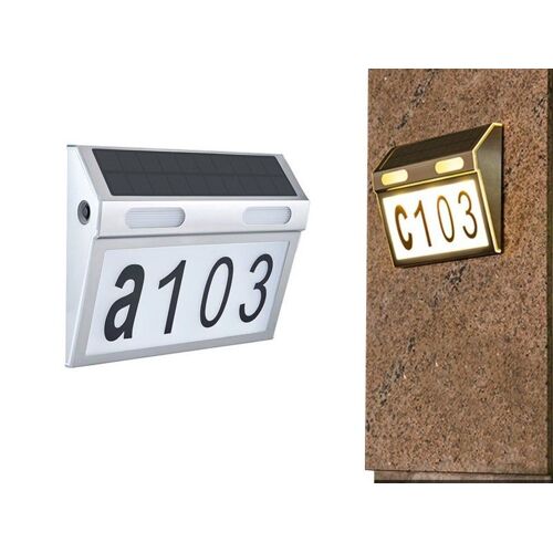 Numéro de maison solaire avec panneau d'adresse personnalisable et éclairage automatique