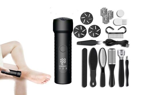Râpe À Callosités Rechargeable Avec Têtes Abrasives Et Kit D'outils De Pédicure - Noir