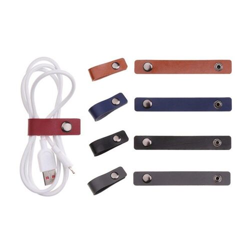 Lot De 10 Organiseurs De Câbles En Cuir Pu Pour Écouteurs Et Chargeurs Avec Fermeture À Bouton Métallique