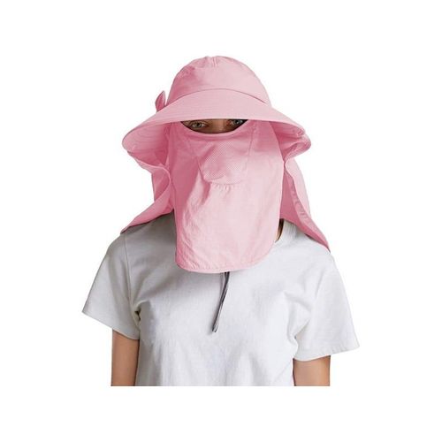 Chapeau De Pêcheur Pour Femme À Large Bord, Masque Amovible Et Rabat Pour Le Cou, Rose