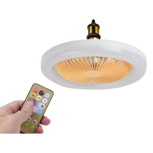 Ventilateur de plafond E27 avec éclairage LED, design 2 en 1, télécommande, vitesse et température de couleur réglables