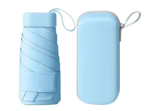 Mini Parasol De Poche À 6 Baleines Et Boîte De Rangement - Bleu