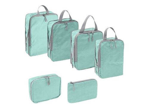 Lot de 6 cubes de compression de voyage ¿ Bleu lac ¿ Organiseur pour bagages et articles de toilette