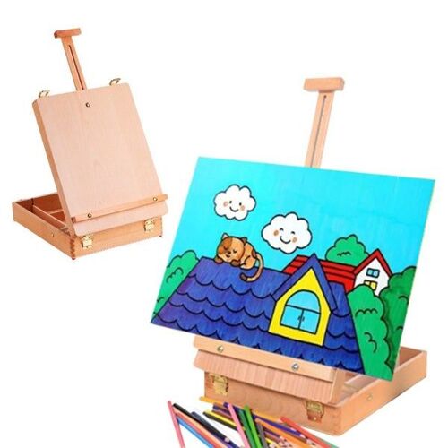 Chevalet De Table En Bois Avec Rangement Pour Peinture Et Dessin, Support Réglable, Design Portable Et Compact
