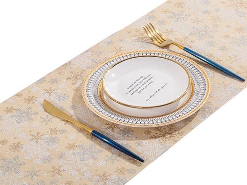 Chemin De Table De Noël Flocon De Neige Pour Les Repas Et La Décoration Des Fêtes, Tissu En Lin, 2,75 X 28 Cm