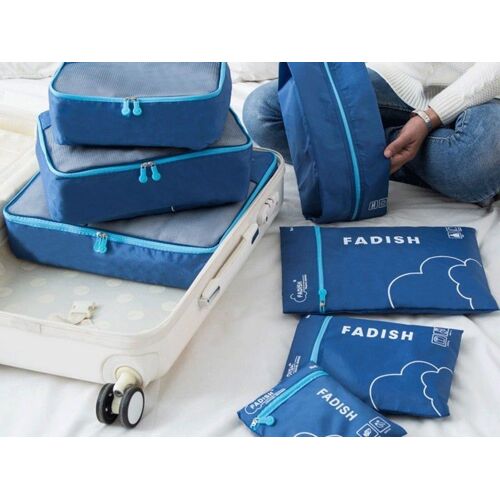 Ensemble de 7 cubes de rangement de voyage bleus pour vêtements et accessoires